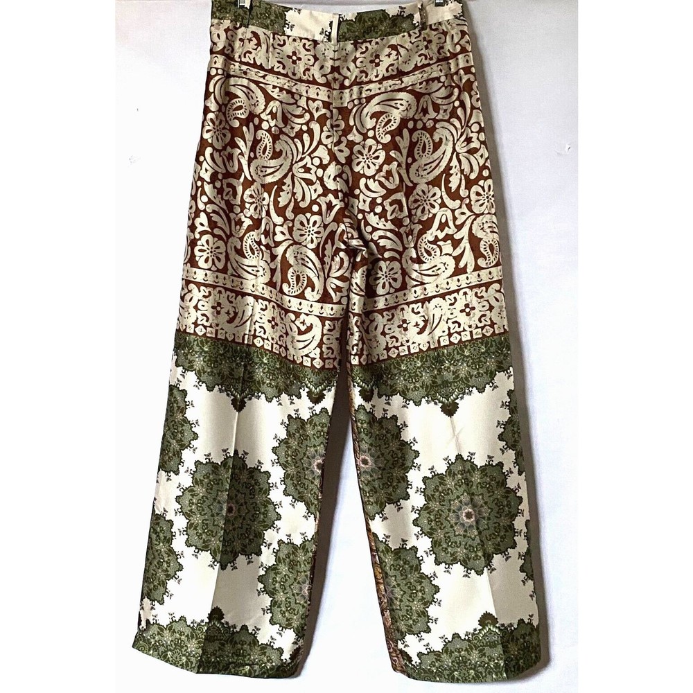 Zara Pants Womens L Multicolor Floral Paisley Wide Leg Satin Effect NWT Flaw - Picture 5 of 16